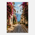 Mediterrane Gasse mit Bougainvillea – Leinwandbild