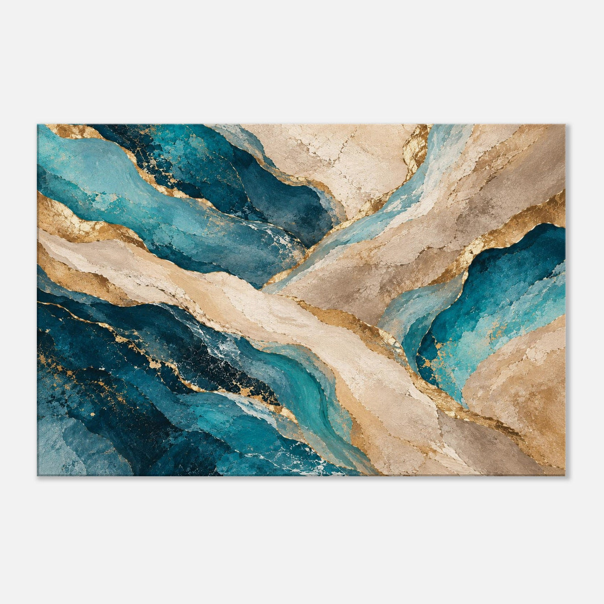 Blue & Terracotta – abstraktes Leinwandbild mit Goldakzenten