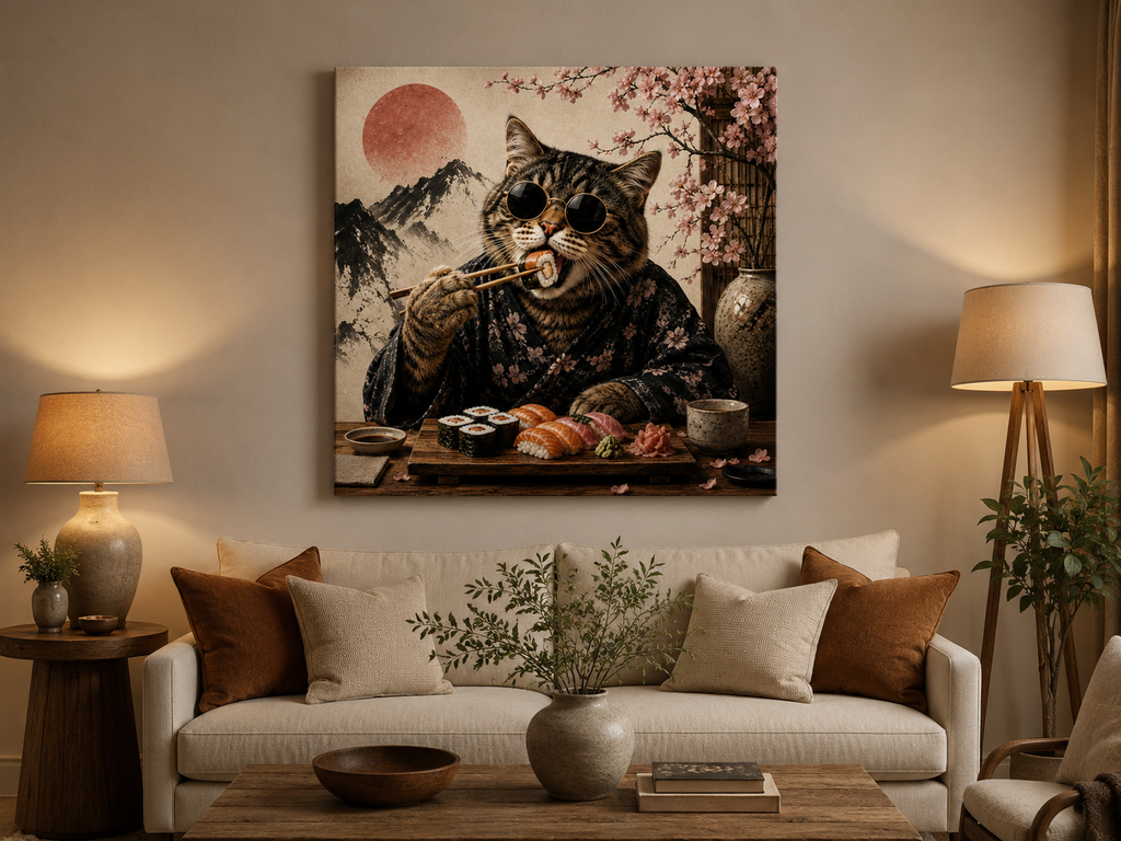 Katze mit Sushi – humorvolles Leinwandbild, Produktansicht 4