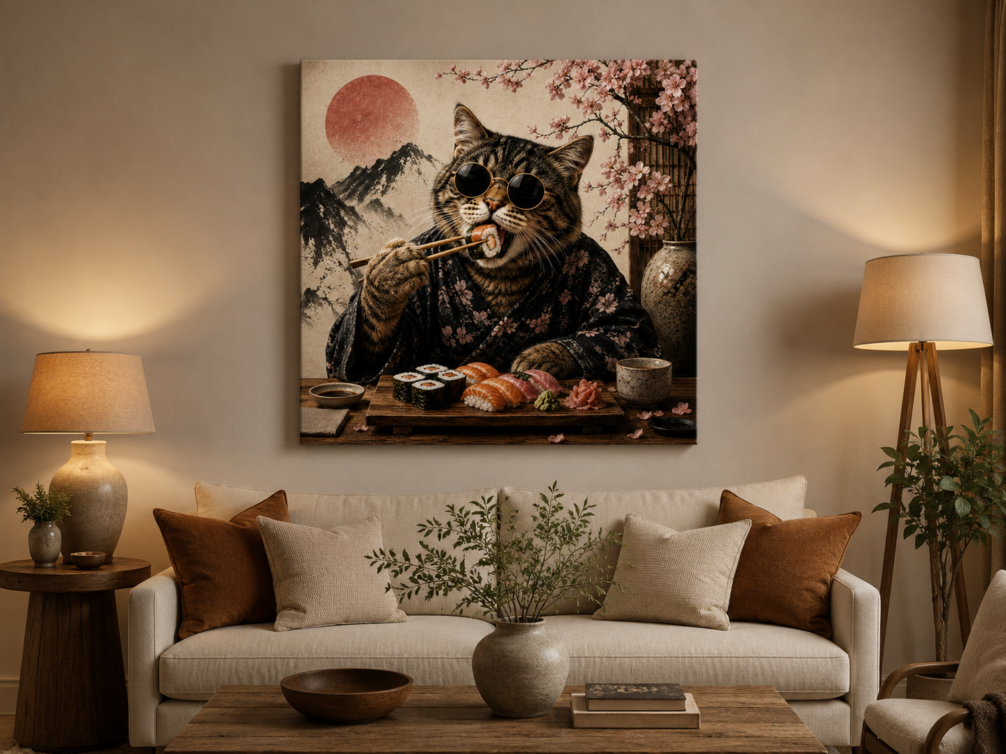 Katze mit Sushi – humorvolles Leinwandbild, Produktansicht 4