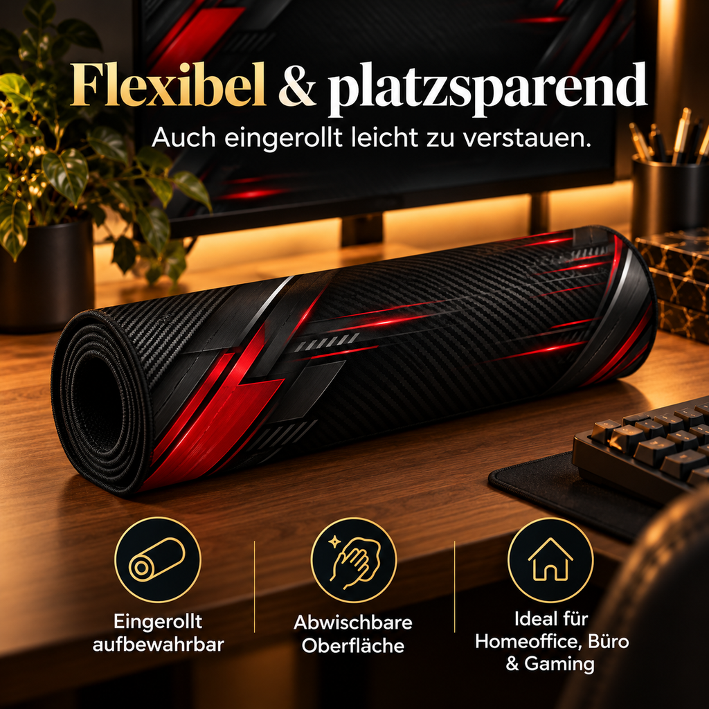 Carbon Racing Schreibtischunterlage flexibel und eingerollt