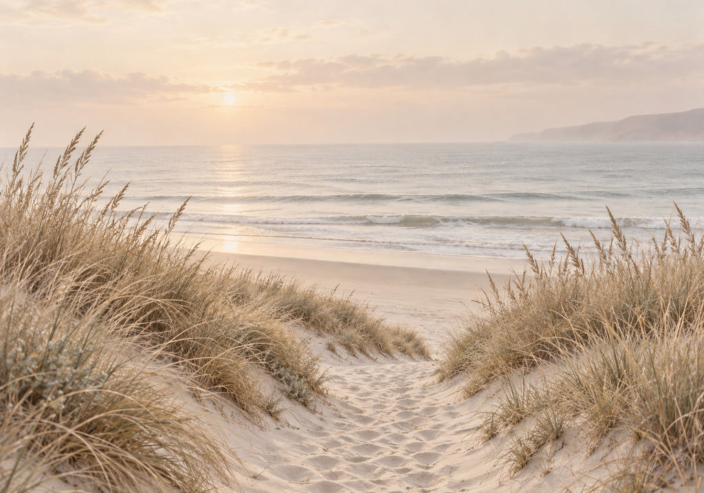 Dünenpfad zum Meer im Abendlicht – Leinwandbild