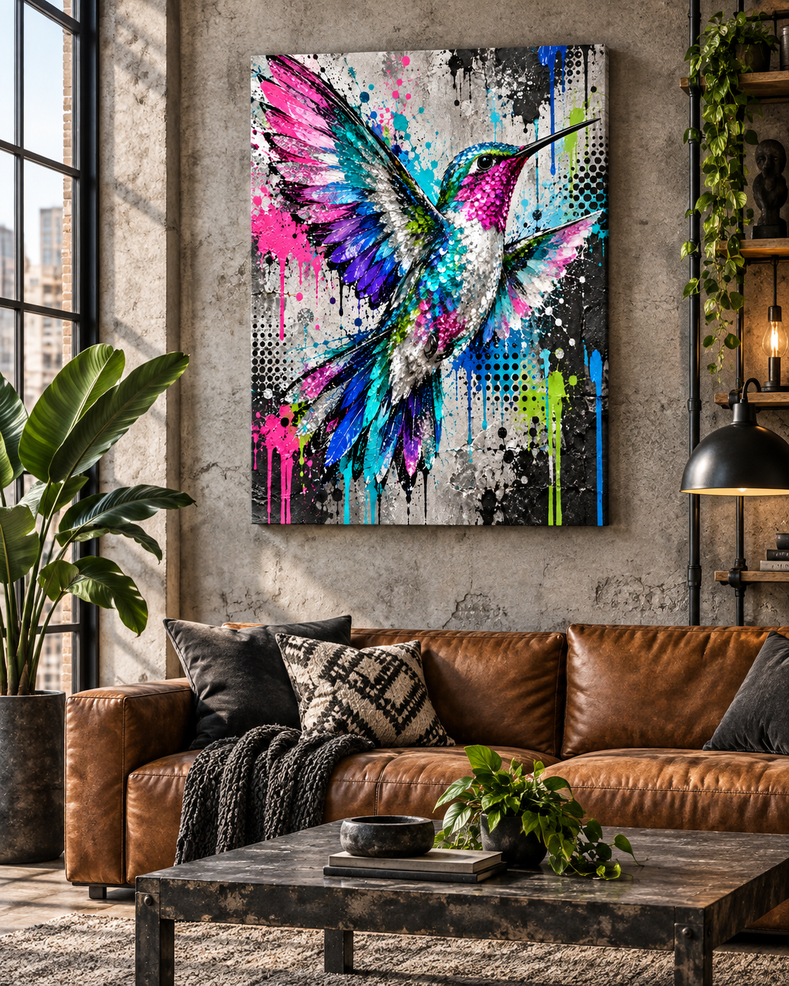 Kolibri Street Art Pop Art Leinwandbild im modernen Loft
