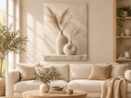 Beige Vasen mit Pampasgras als Leinwand im skandinavischen Wohnzimmer