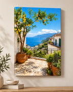 Zitronenbaum mit Meerblick – Leinwand auf neutralem Hintergrund