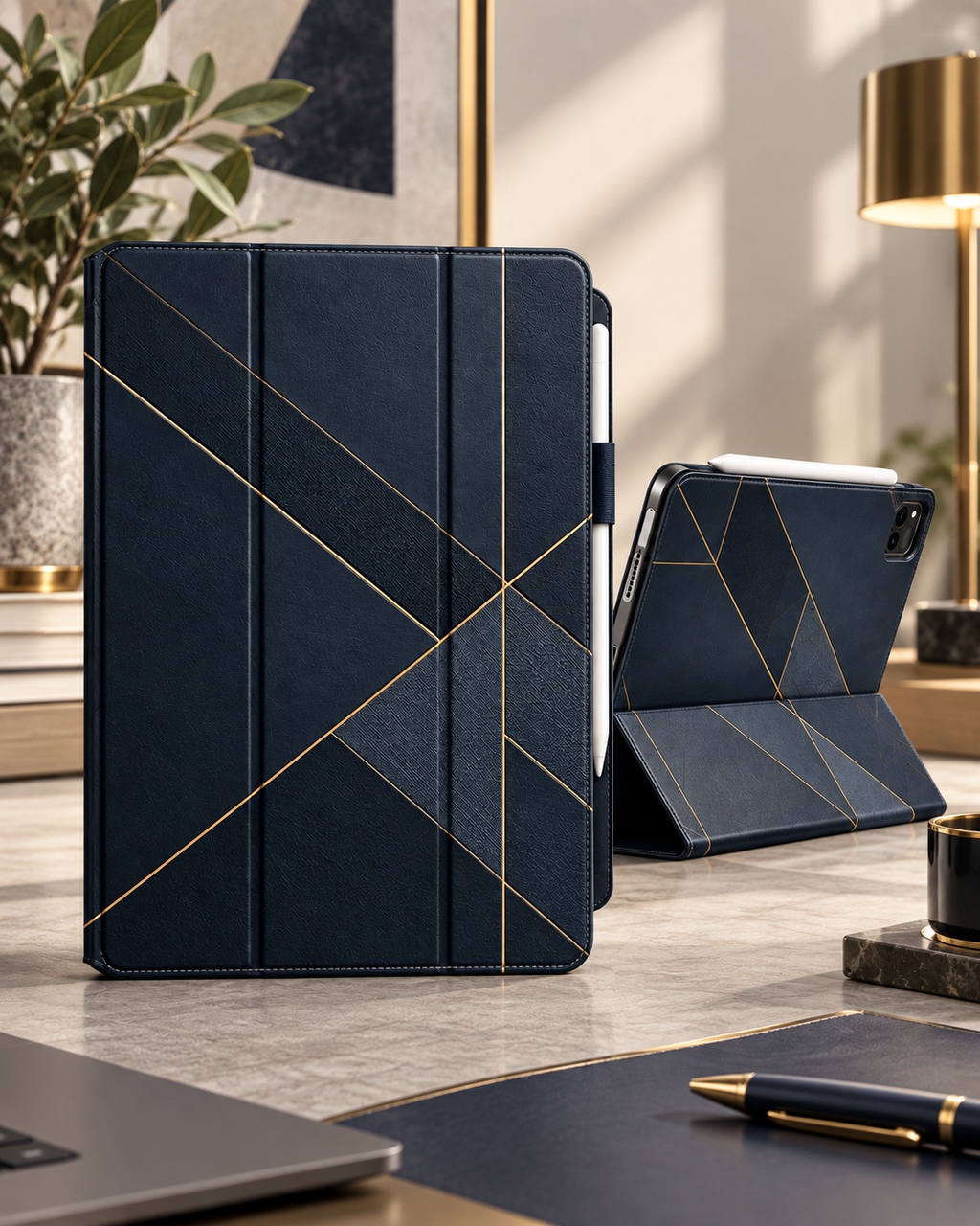 Navy Geometric iPad Hülle – Premium Lifestyle Ansichten