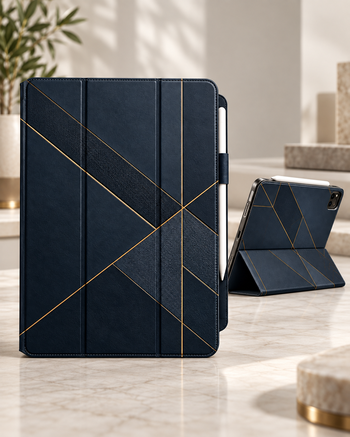 Navy Geometric iPad Hülle – Premium Hauptansicht