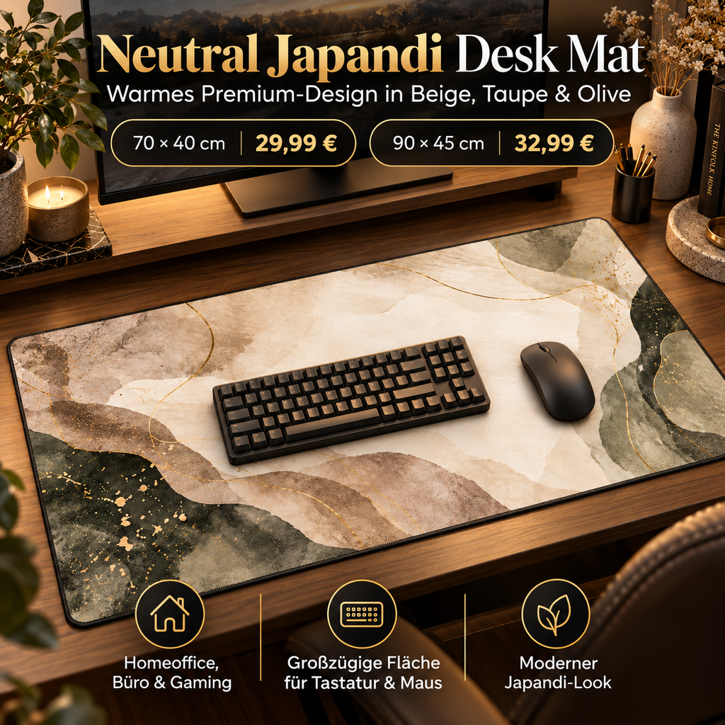 Neutral Japandi Schreibtischunterlage im Premium Homeoffice