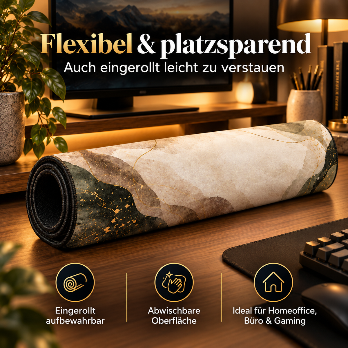 Neutral Japandi Schreibtischunterlage flexibel und platzsparend