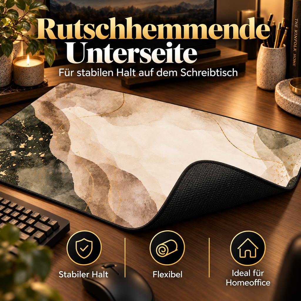 Neutral Japandi Schreibtischunterlage mit rutschhemmender Unterseite