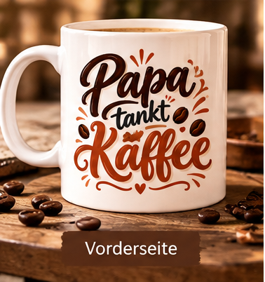 Papa tankt Kaffee – Vorderseite