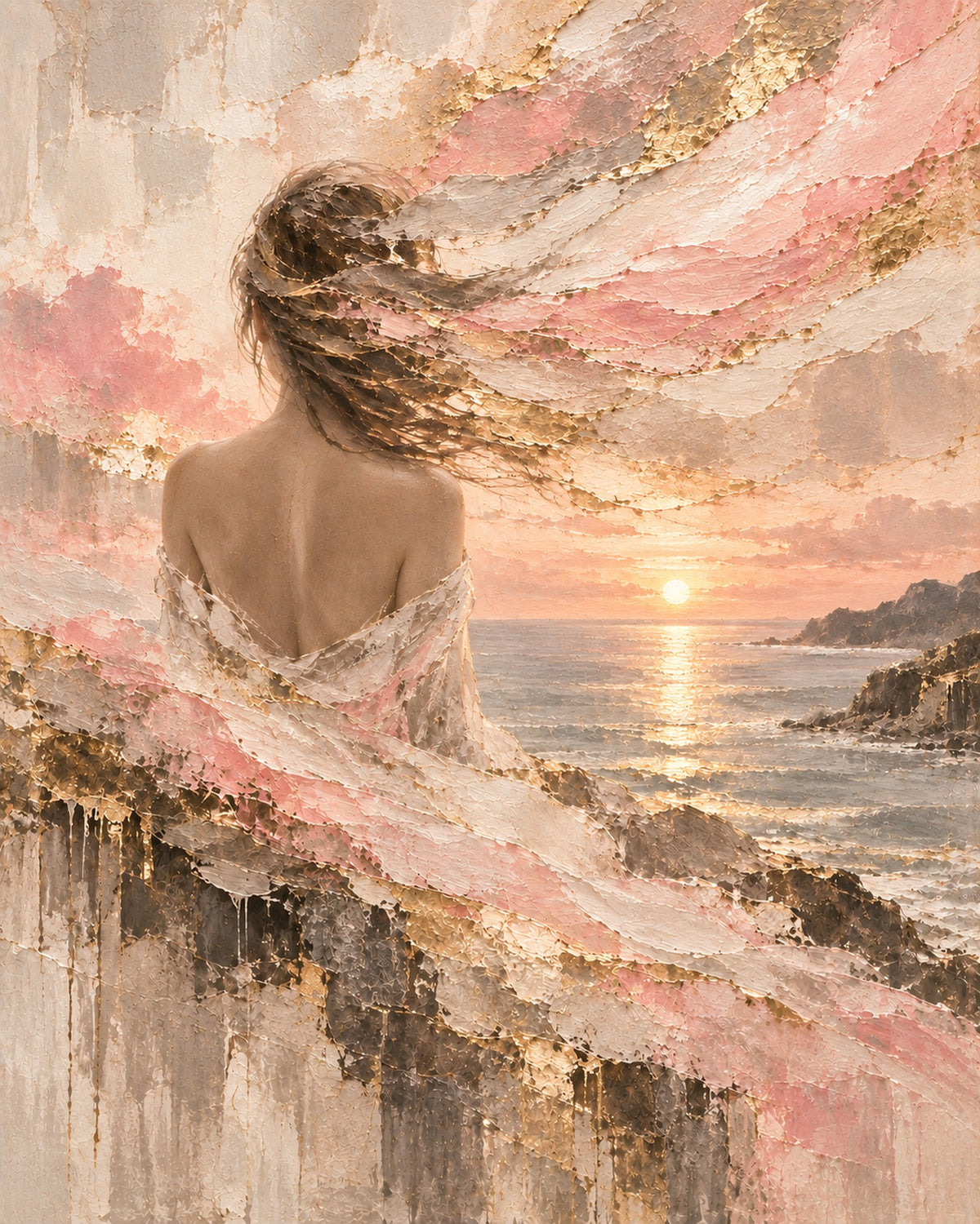 Stille Momente – Rückenfigur am Meer, digitale Wandkunst