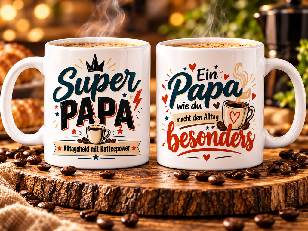 Super Papa Tasse mit Vorder- und Rückseite