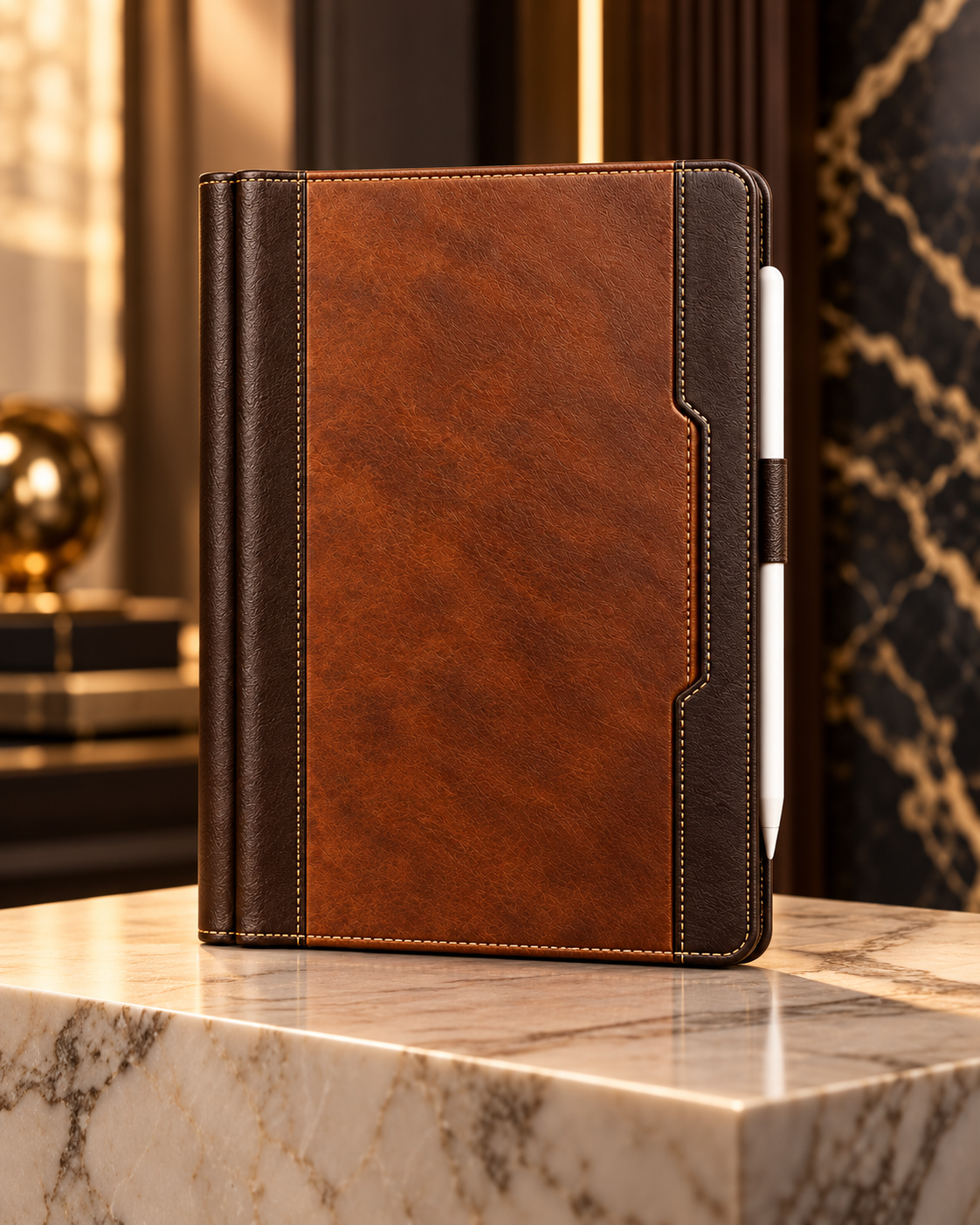 Walnut Executive iPad Hülle – Einzelansicht mit Stifthalter
